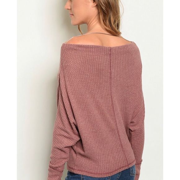 Dark mauve waffle knit top - Picture 2 of 3